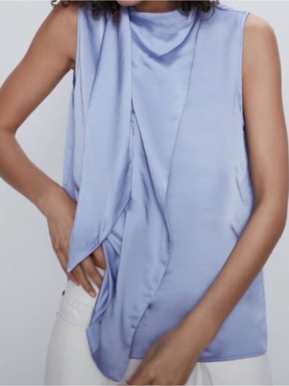 Zara Light Lilac Satin Draped Sleeveless Scarf Top